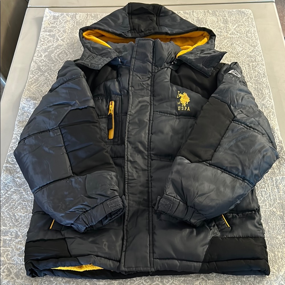 U.S. Polo Assn. Black and Yellow Puffer Jacket Insulated Design